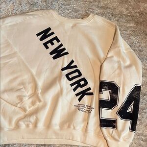 Cream New York Graphic Crewneck Sweatshirt with Black Sleeve Number